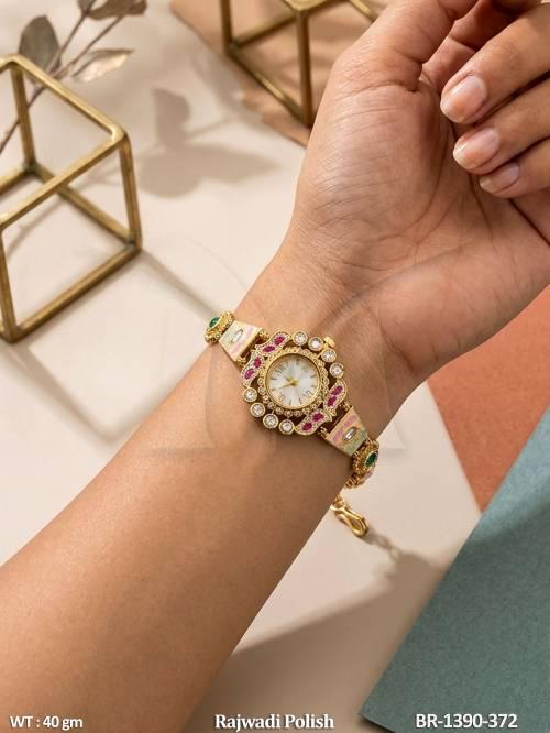 Elegant Ruby Pearl Border Antique Bracelet Watch