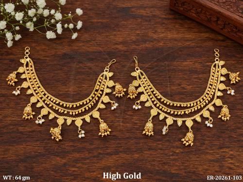 Designer Gold Jhumka Kaan Chain Earrings