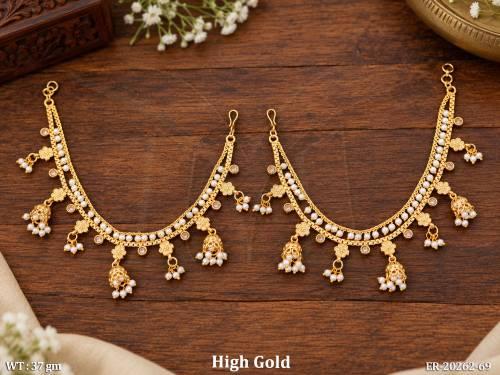 High Gold Polish Pearl Kaan Chain Earrings