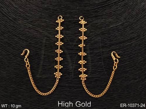 Beautiful High Gold Polish Fancy Design Party wear Antique Long Kaan chain Earring 