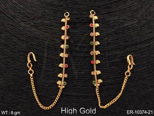 Fancy Style Party wear Designer High Gold Polish Antique Kaan Chain Earring 