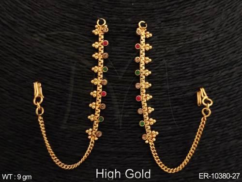 High Gold Polish Fancy Design Party wear Antique Kaan Chain Earring