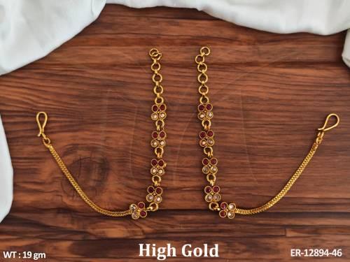 Beautiful High Gold Polish Antique Designer Party wear Antique Jewellery Kaanchain Earring 