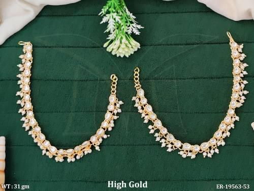 Traditional Kundan Pearl Drop Kaan Chain Earrings