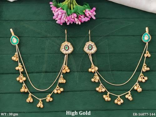 Beautiful Full Stone High Gold Polish Party Wear Kaan Chain  Earrings    