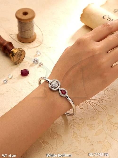 Elegant White Rodium Stone Kada for Women