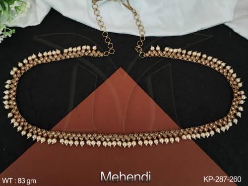 Mehendi Polish Fancy Design Wedding / Party wear Clustered Pearl Designer Antique Jewellery Kamarpatta (Hip Belt)    