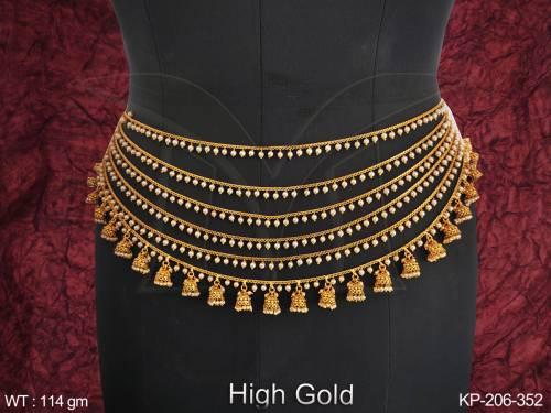 Beautiful Clustered Pearl High Gold Polish Designer Kamarpatta Hip Belt 
