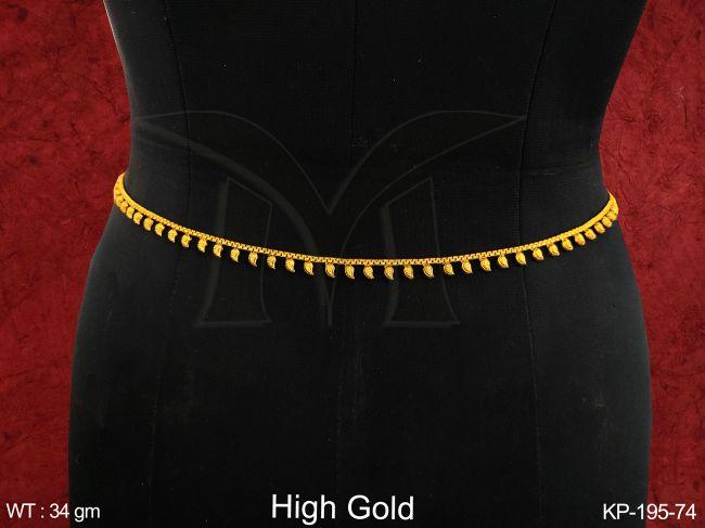 designer high gold polish antique leaf design party  / wedding wear kamar patta hip belt