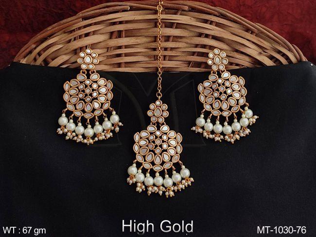 Full Antique Stones High gold Polish Fancy Style Party wear Maang Tikka Earring — MT-1030-76