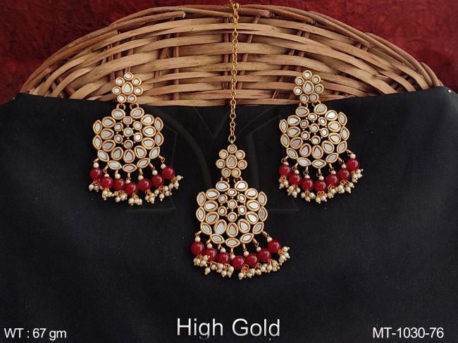 Full Antique Stones High gold Polish Fancy Style Party wear Maang Tikka Earring — MT-1030-76