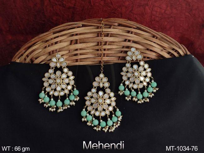Beautiful Fancy Style Designer Party wear Maang Tikka with Earring — MT-1034-76
