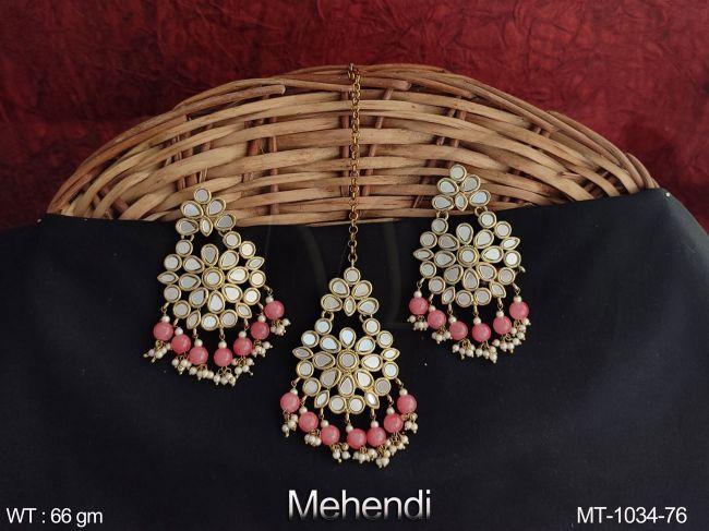 Beautiful Fancy Style Designer Party wear Maang Tikka with Earring — MT-1034-76