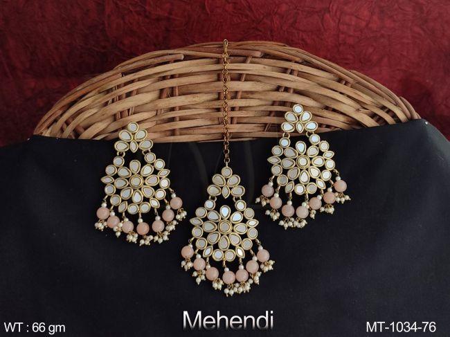 Beautiful Fancy Style Designer Party wear Maang Tikka with Earring — MT-1034-76