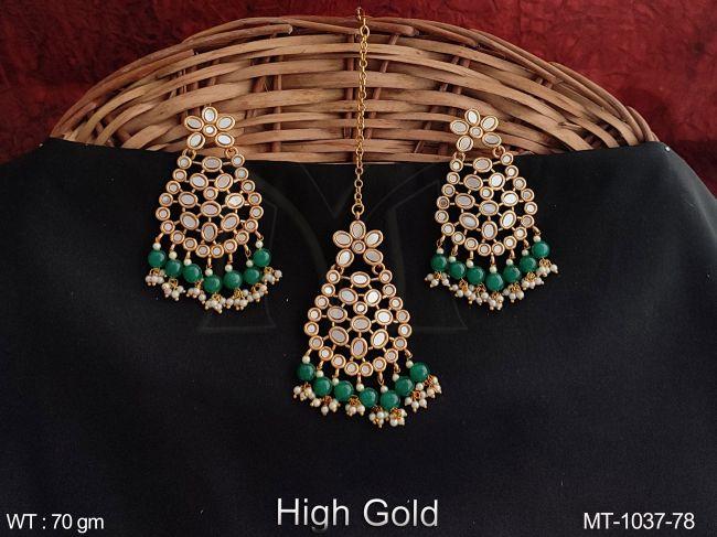 Antique Beautiful Full Stones Party wear Maang Tikka with Earring