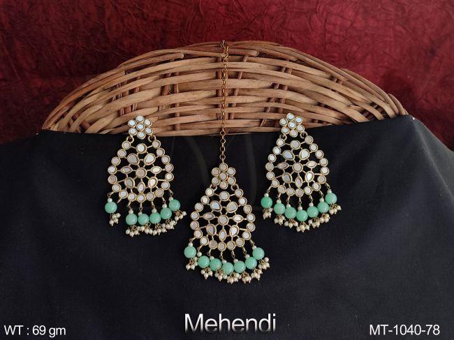 Beautiful Party wear Designer Antique Full Stones Fancy Style Maang Tikka with Earring — MT-1040-78