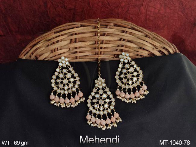 Beautiful Party wear Designer Antique Full Stones Fancy Style Maang Tikka with Earring — MT-1040-78