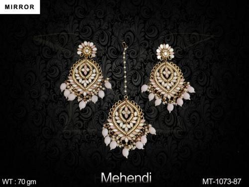 Designer Fancy Style Beautiful Party wear Mirror  Maang Tikka With Earring