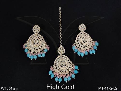 high-gold-polish-party-wear-designer-fancy-style-antique-maang-tikka-with-earring