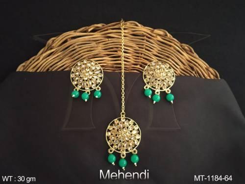 Beautiful Design Mehendi Polish Party wear Antique Maang Tikka with Earring  — MT-1184-64