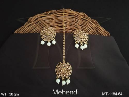 Beautiful Design Mehendi Polish Party wear Antique Maang Tikka with Earring  — MT-1184-64