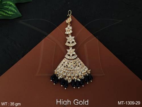 Antique Jewellery Design High Gold Polish Party Wear Maang Tikka  — MT-1309-29