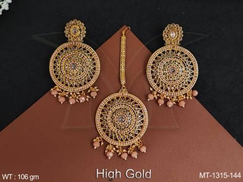 high-gold-polish-fancy-desing-party-wear-antique-desinger-antique-maang-tikka-with-earring-