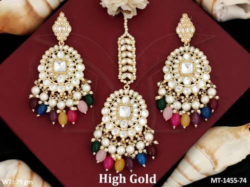 high-gold-polish-clusterpearls-designer-wear-antique-maang-tikka-earrings