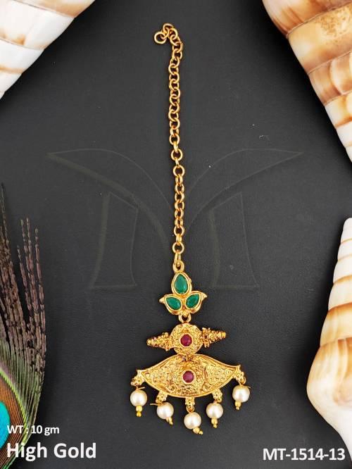 Antique Jewellery Beautiful High Gold Polish Stylish Party Wear Maang Tikka 