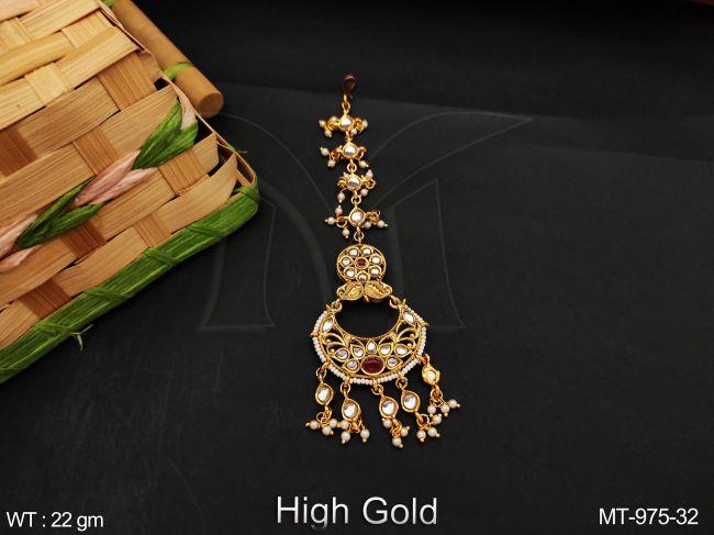 Full white stones Antique Design tassels Beautiful High Gold Polish Party wear Fancy Style Maang Tikka
