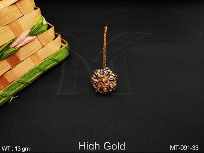 fancy style antique full white stones designer high gold polish party wear maang tikka