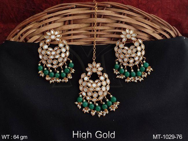 Beautiful Full Antique Stones Party wear Designer Maang tikka with earring — MT-1029-76