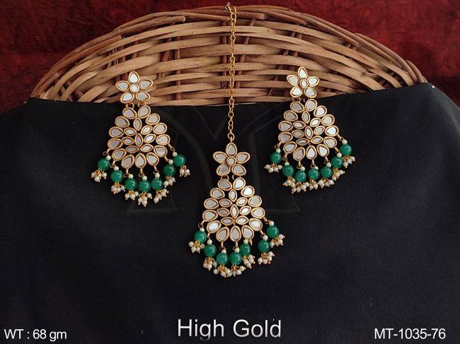 Antique Designr Fancy Style Party wear High gold Polish Maang Tikka with Earring