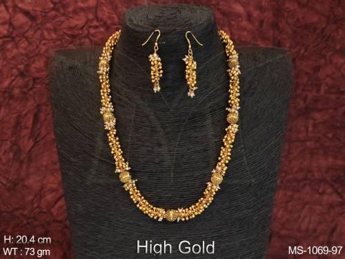 High Gold Polish Designer Fancy Design Party wear Antique Jewellery Long Beaded Mala Set  