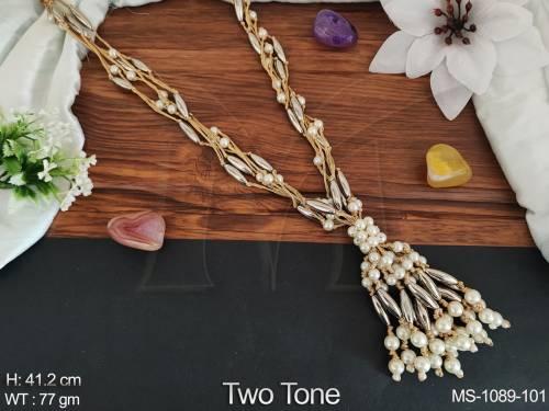 Antique Jewelry Two Tone Polish Western Style Party Wear Fancy Cluster Pearls Antique Mala Set 