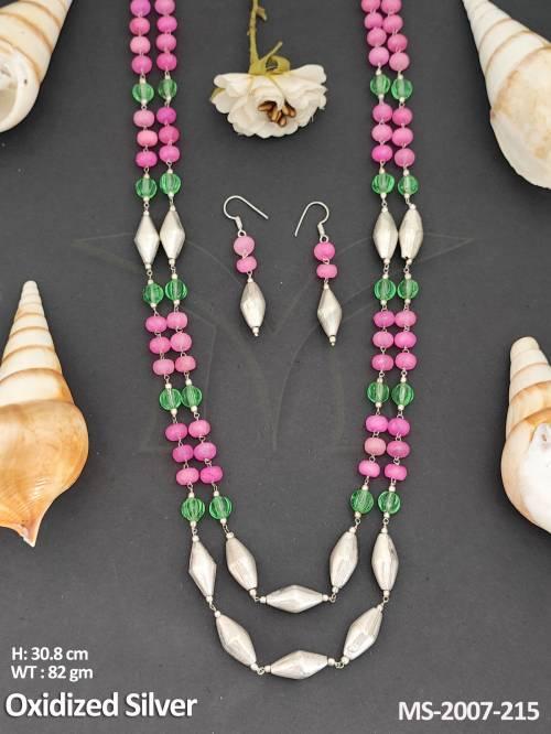 Antique Jewellery Designer Oxidized Silver Polish Party Wear Mala Set  — MS-2007-215