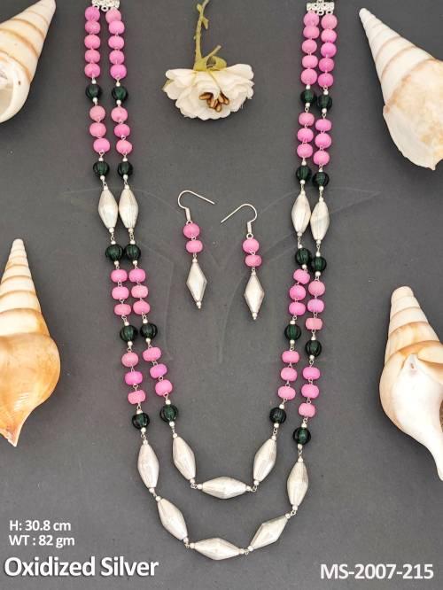 Antique Jewellery Designer Oxidized Silver Polish Party Wear Mala Set  — MS-2007-215