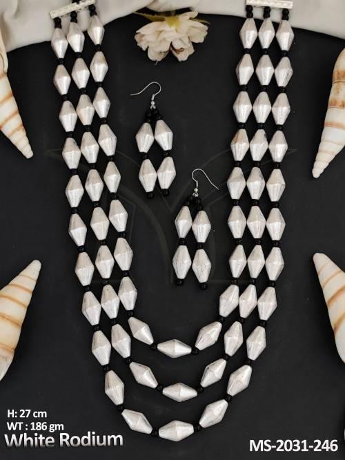 Antique Jewellery Designer White Rodium Polish  Party Wear Mala Set  