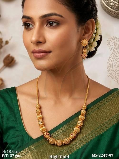 Antique Temple Style High Gold Mala Set with Earrings