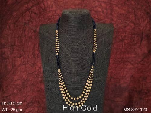 High Gold Polish Beautiful Antique Beaded Party wear Long Mala Set  — MS-892-120