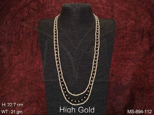 Beautiful Designer High Gold Polish Fancy Style Long Beaded Mala Set — MS-894-112