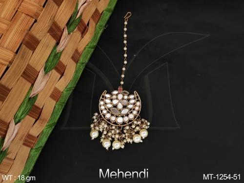 Clustered Pearl Mehendi Polish Antique Jewellery Party wear Antique Maang Tikka