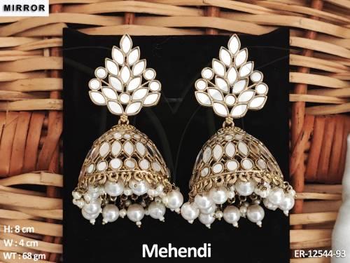 Antique Desinger Mehendi Polish Mirror Design Jhumka Earring