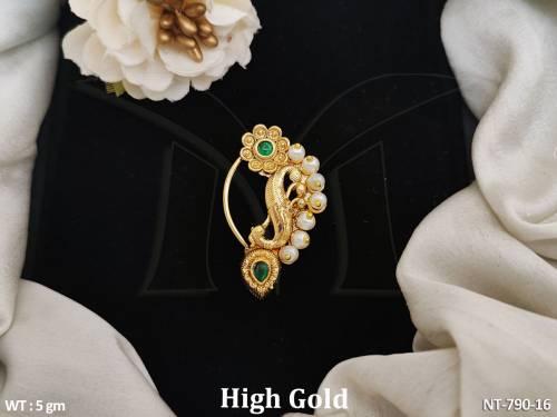 antique-jewelry-high-gold-polish-maharashtra-style-peacock-&-leaf-cluster-pearl-antique-nath