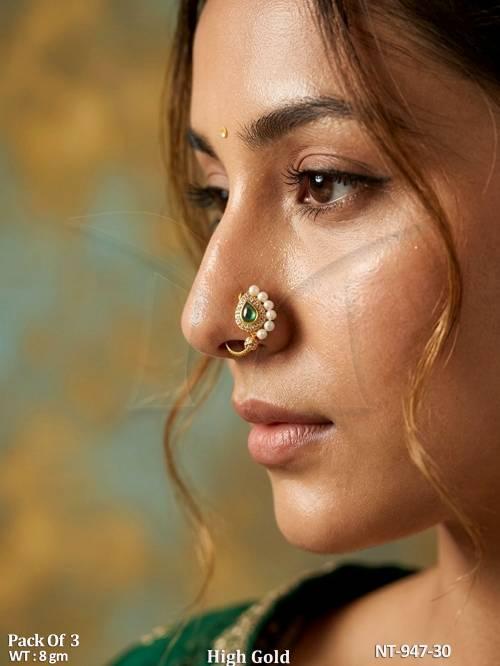Antique High Gold Polish Nath Nose Pin Set