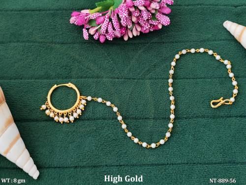 Designer Antique High Gold Polish Party Wear Nath  
