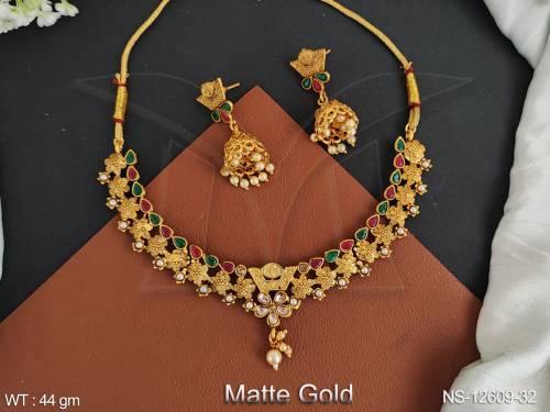 antique-jewelry-matte-gold-polish-party-wear-beautiful-fancy-design-antique-short-necklace-set