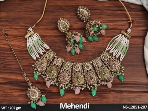 mehendi-polish-designer-wear-party-wear-antique-short-necklace-set
