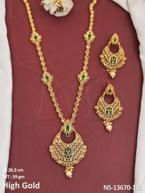 Antique Design Party wear high Gold Polish Beautiful Antique Jewellery Long Necklace Set