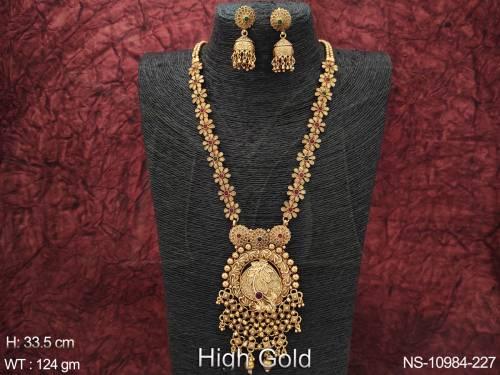 High Gold Polish Antique Jewelry Fancy Beautiful Antique Long Necklace Set  — NS-10984-227